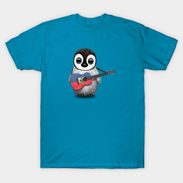 Baby Penguin Playing Haitian Flag Guitar T-Shirt by jeffbartels